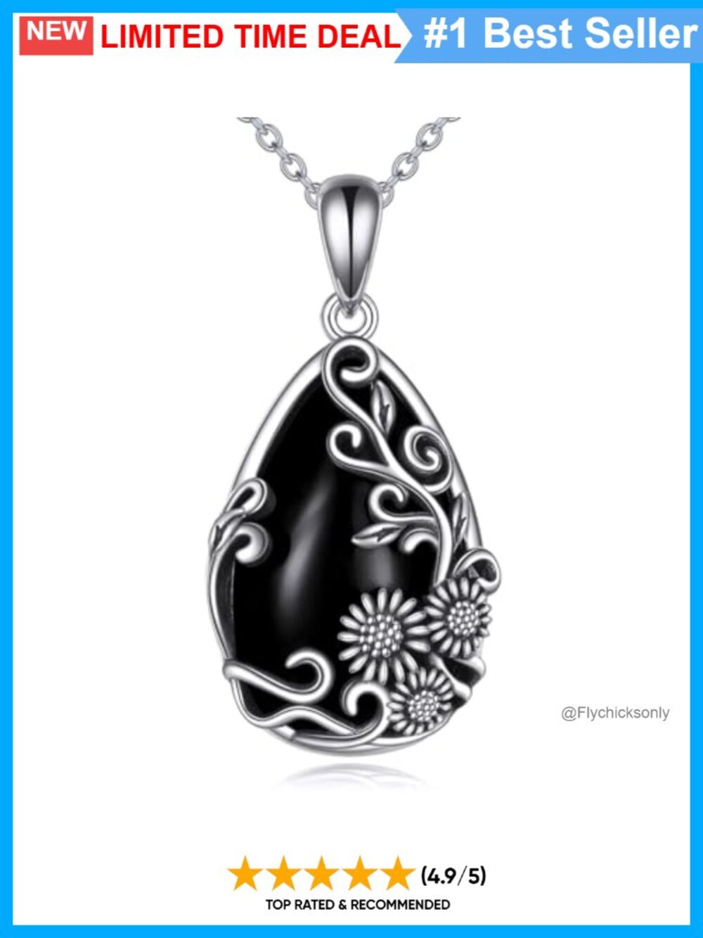 925 Sterling Silver Sunflower Teardrop Pendant Necklace 18+2 Inch Cable Chain